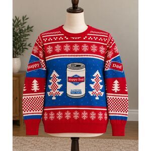 Happy Dad Seltzer Ugly Christmas Sweater 2XL Red Blue Fruit Punch